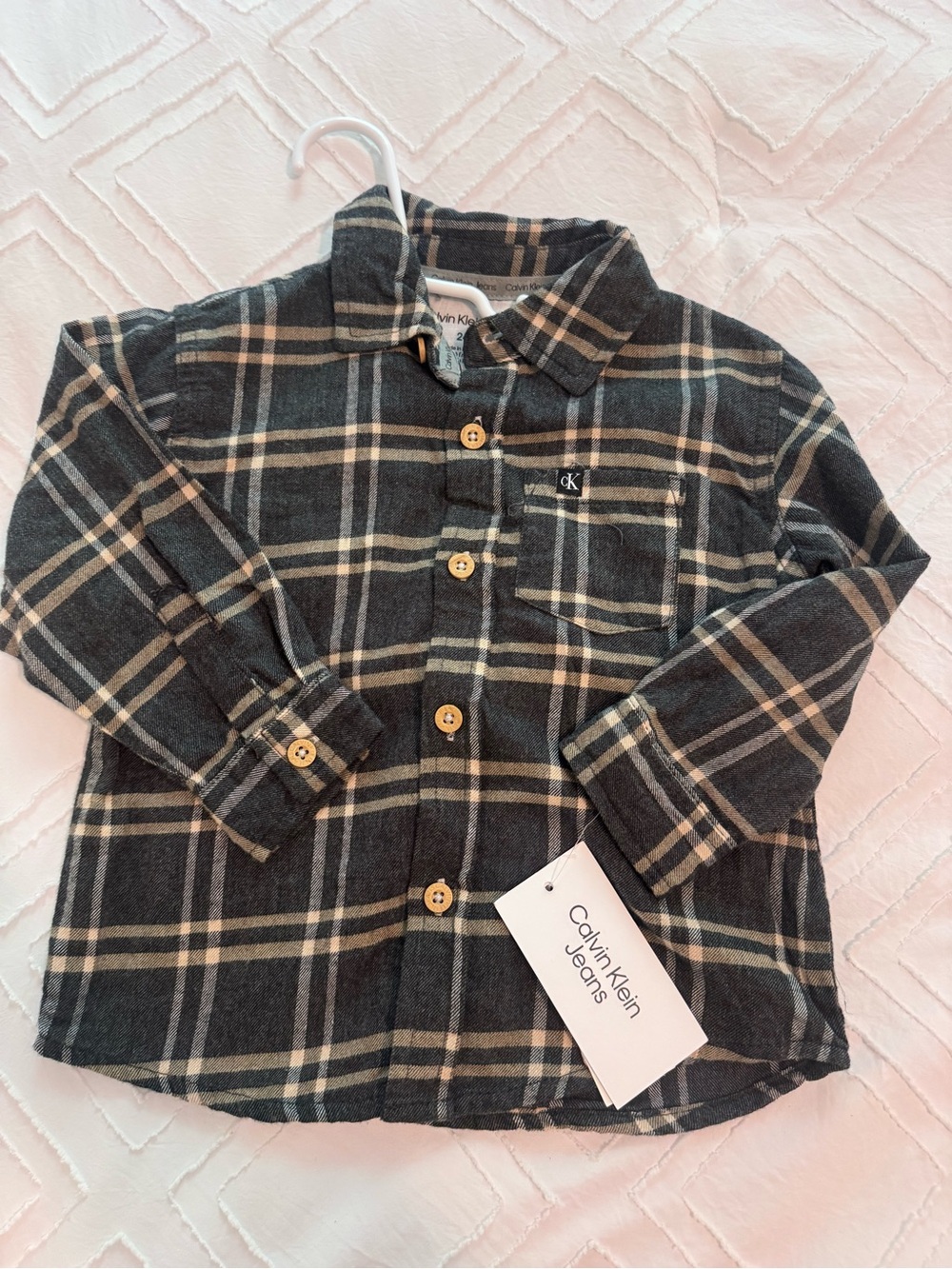 Calvin Klein Jeans Black and Tan Plaid Button-Down Shirt